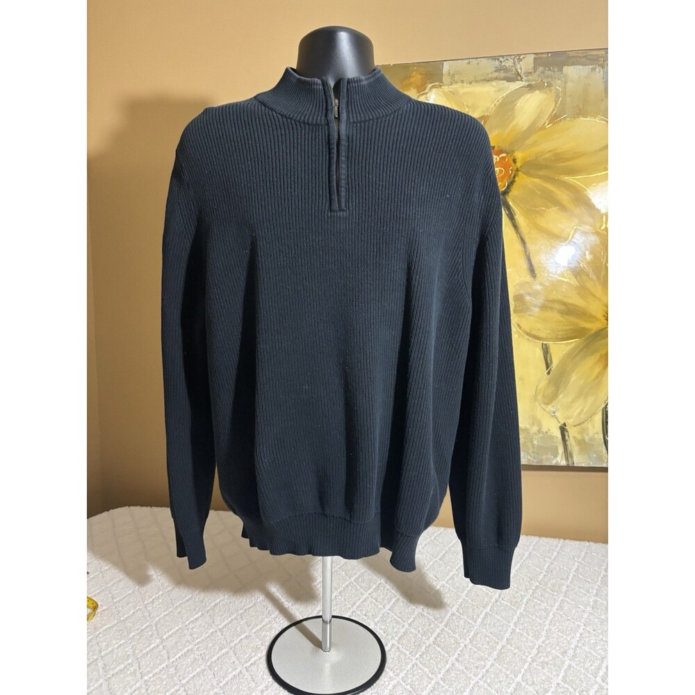 Izod Pullover Sweater Adult XL Black Quarter Zip Knit Mock Neck Long Sleeve Men